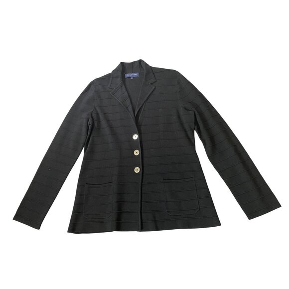 Jones New York Signature Black Blazer Jacket Textured Buttons & Pockets Large - Picture 1 of 10